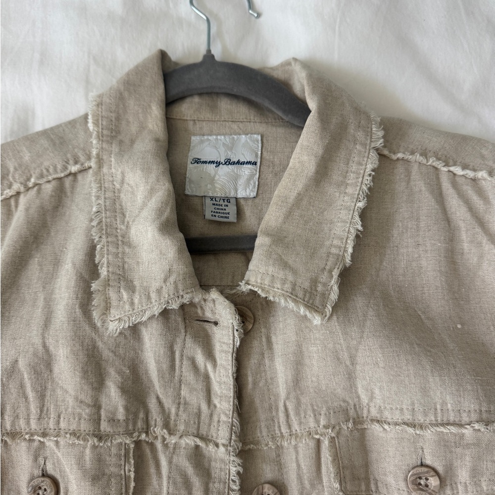 Tommy BahamaTtwin Palms Linen Raw-Edge Jacket in Natural / tan - Picture 2 of 8
